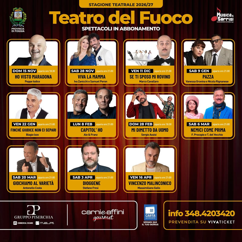 Locandina ufficiale della Stagione Teatrale 2026/2027 del Teatro del Fuoco di Foggia